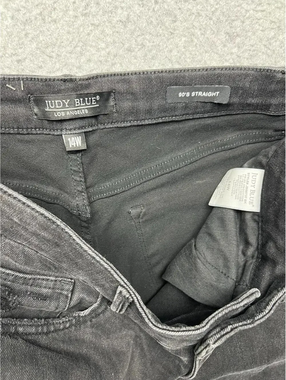 Judy Blue Rigid Magic Denim Jeans 90s Straight High Waist 14W Distress Black